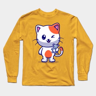 Cute Cat Catches Baby Mouse Cartoon Long Sleeve T-Shirt